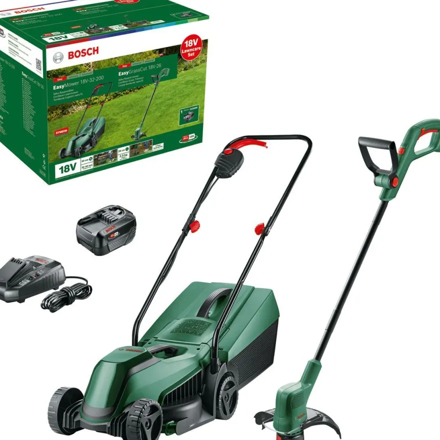 Akkukonesetti Bosch EasyMower 18V-32-200 + EasyGrassCut 18V-26, 4.0Ah akulla