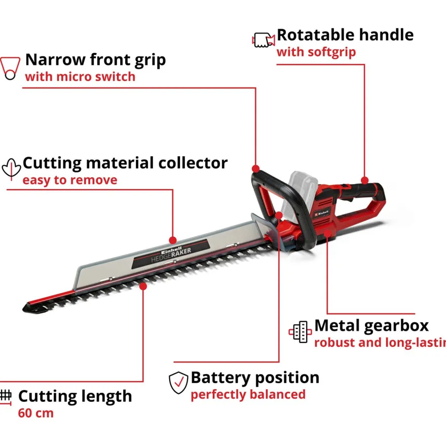 Akkupensasleikkuri Einhell PXC GE-CH 18/60 Li Solo, 67cm, 18V, ilman akkua