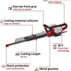 Akkupensasleikkuri Einhell PXC GE-CH 36/65 Li Solo, 72cm, 18V, ilman akkua