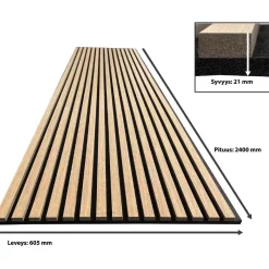 Akustiikkalevy Aarni rimapaneeli, 21x605x2400mm, öljytty tammi puuviilu