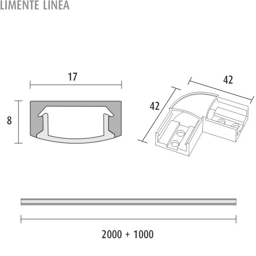 Alumiiniprofiili Limente LINEA, 2m+1m, eri värejä