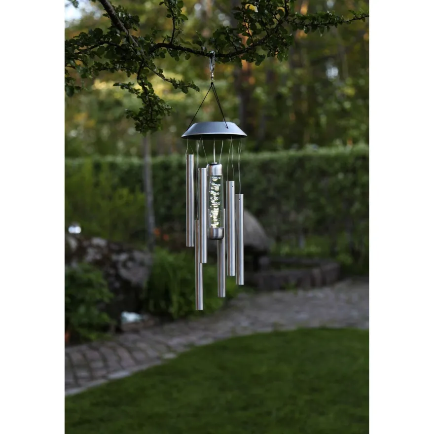 Aurinkokennokoristevalaisin Star Trading Bubbly, Ø12,5x35cm, ruostumaton teräs