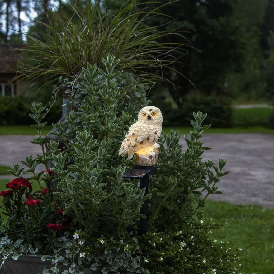 Aurinkokennokoristevalaisin Star Trading Owl, 330x100x130mm, beige