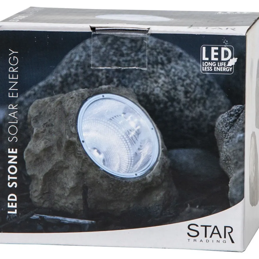 Aurinkokennokoristevalaisin Star Trading Rocky, 14cm, harmaa