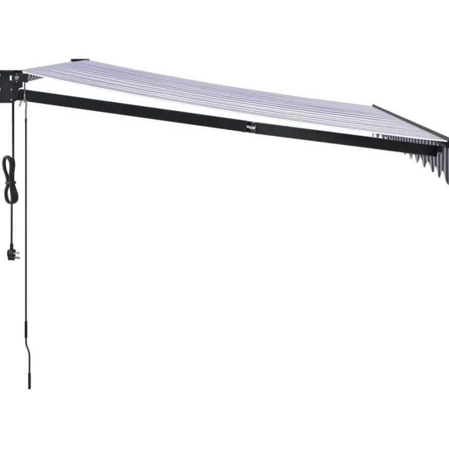 Automaattisesti sisäänkelattava markiisi sininen/valkoinen 3x2,5 m