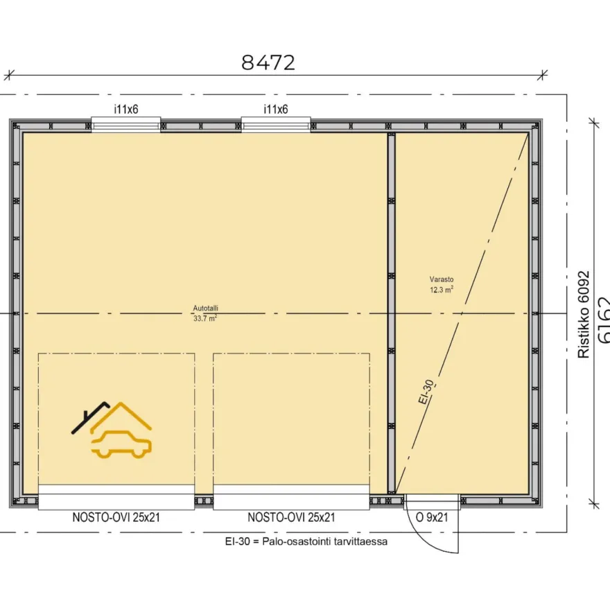 Autotalli Piharati A4, 53m²