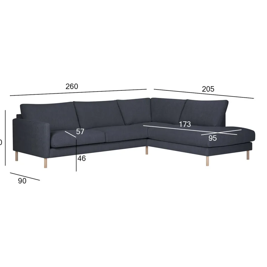 Avokulmasohva Home4You Lisanna, oikea, 260x205cm, 4-istuttava, sininen