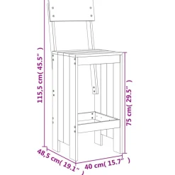 Baarijakkarat 2 kpl valkoinen 40x48,5x115,5 cm, mänty