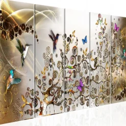 Canvas-taulu Artgeist Hummingbirds Dance Gold, 5-osainen, eri kokoja