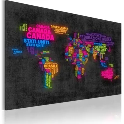 Canvas-taulu Artgeist Maailmankartta - Italiaksi, harmaa, eri kokoja