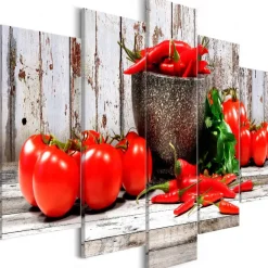 Canvas-taulu Artgeist Red Vegetables Wood, 5-osainen, leveä, eri kokoja