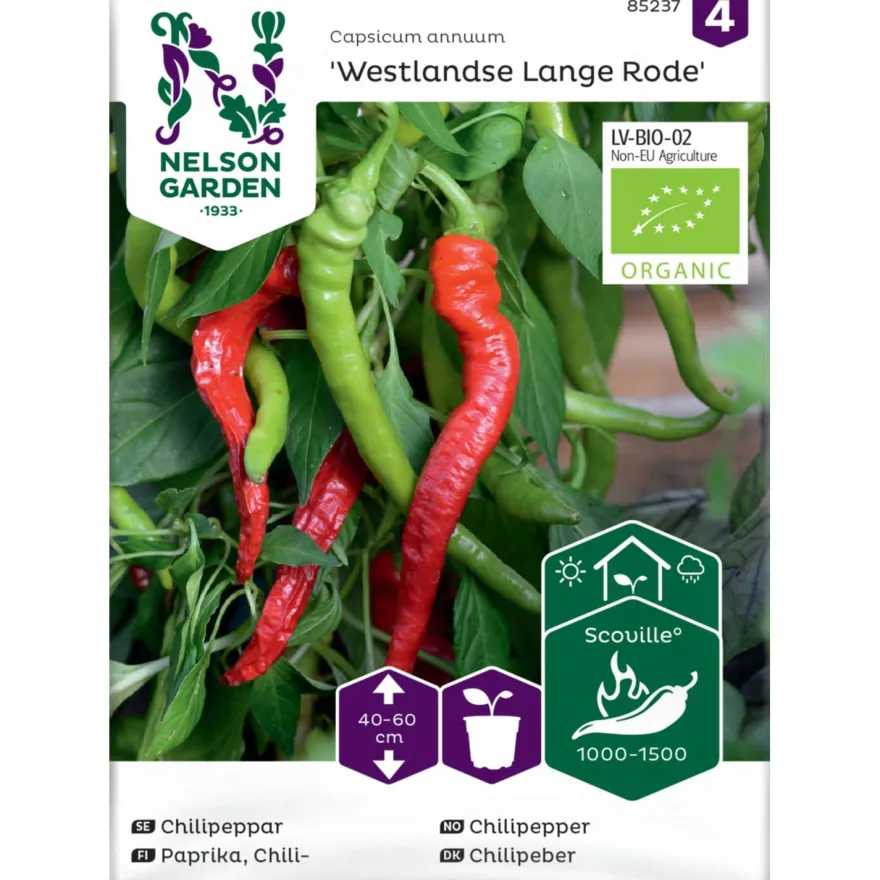 Chilipaprika Nelson Garden Westlandse Lange Organic, siemenet