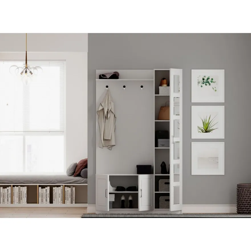 Eteisen säilytyskokonaisuus Linento Furniture Rb-054, mattavalkoinen
