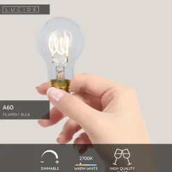 Filamenttilamppu Lucide A60, Ø6cm, IP20, 4.9W, kirkas
