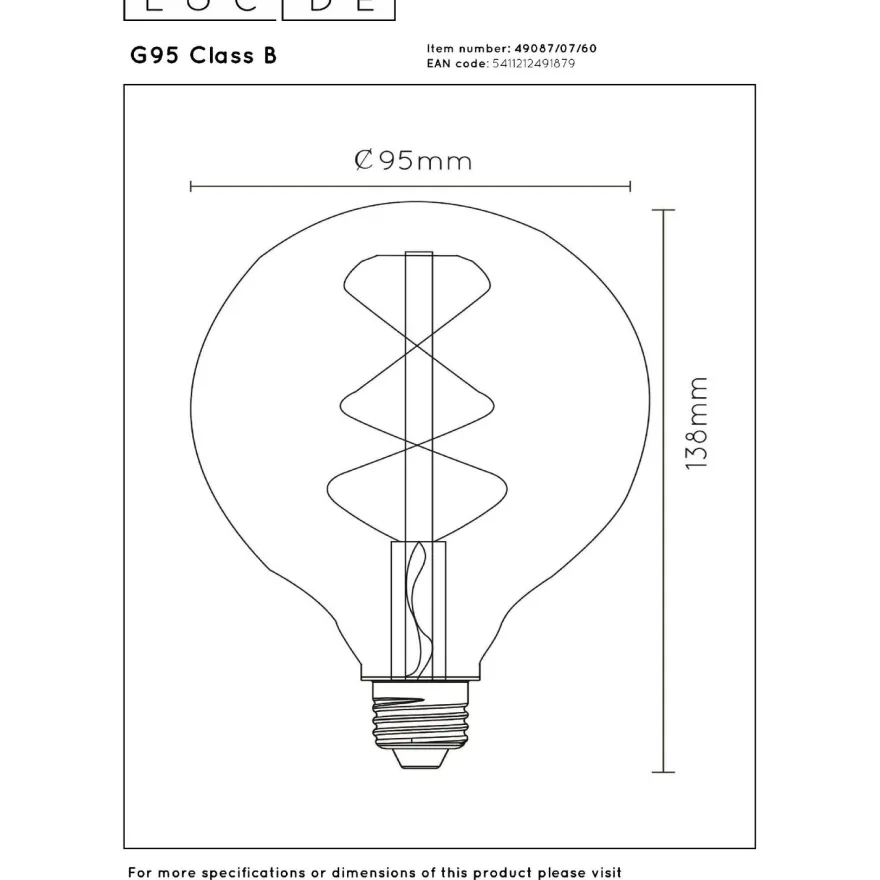 Filamenttilamppu Lucide G95, Ø9.5cm, IP20, 7W