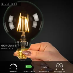 Filamenttilamppu Lucide G125, Ø12.5cm, IP20, 7W