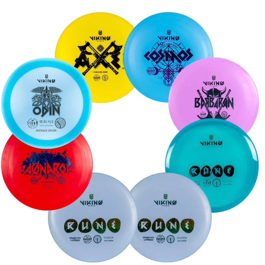 Frisbeegolfsetti Viking Discs Challenger, sis. kori, 8 kiekkoa ja varustelaukku