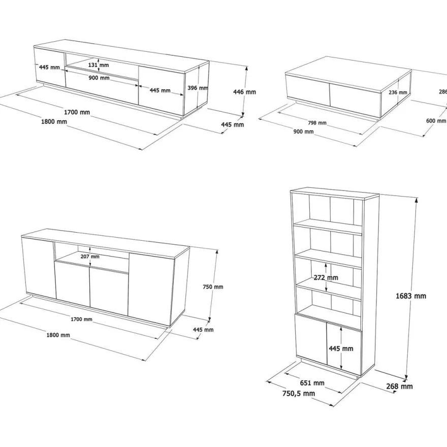 Huonekalusetti Linento Furniture FR19-AW mänty/valkoinen