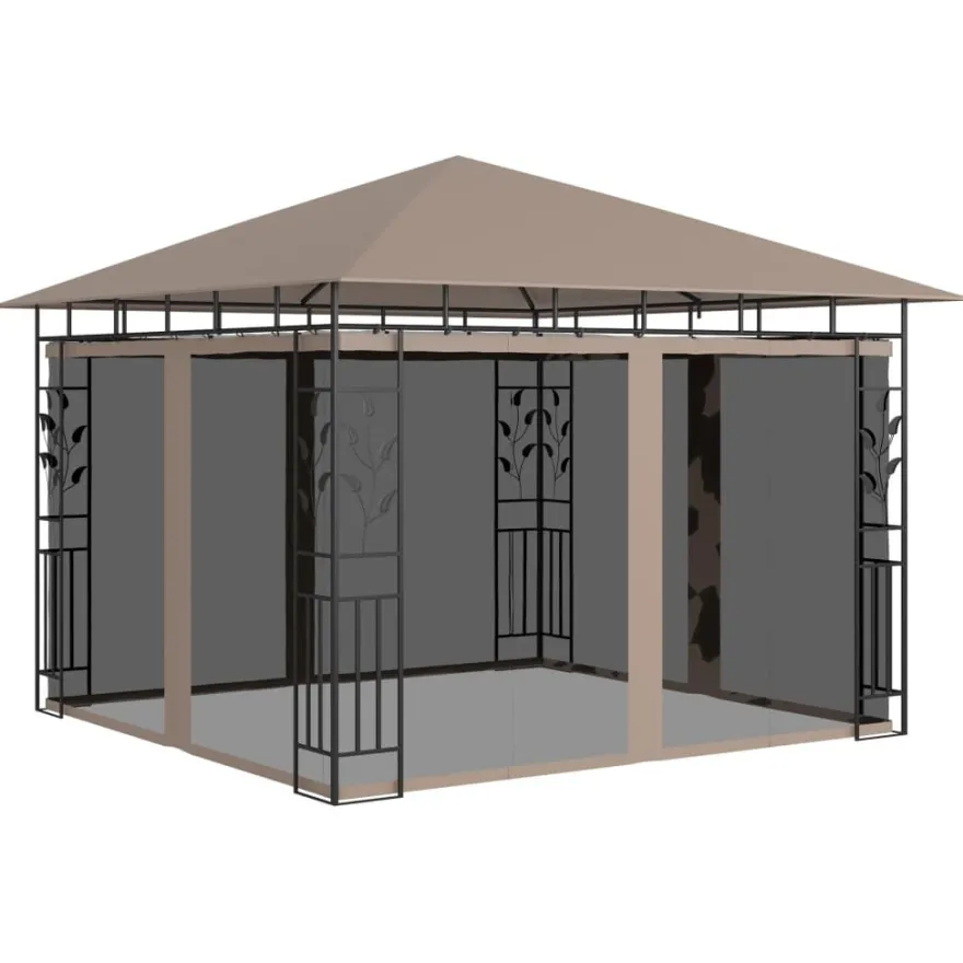 Huvimaja hyttysverkolla 3x3x2,73 m harmaanruskea 180 g/m²