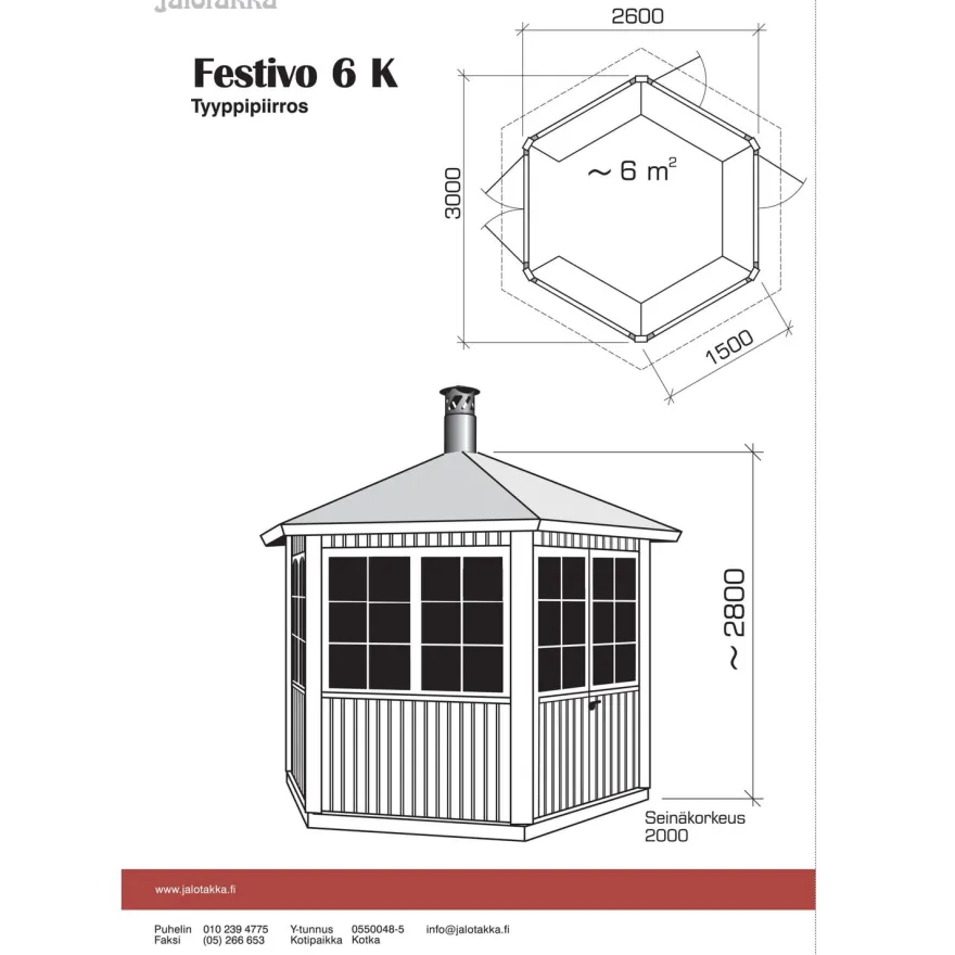 Huvimaja Jalotakka Festivo 6-kulmainen (6m²)