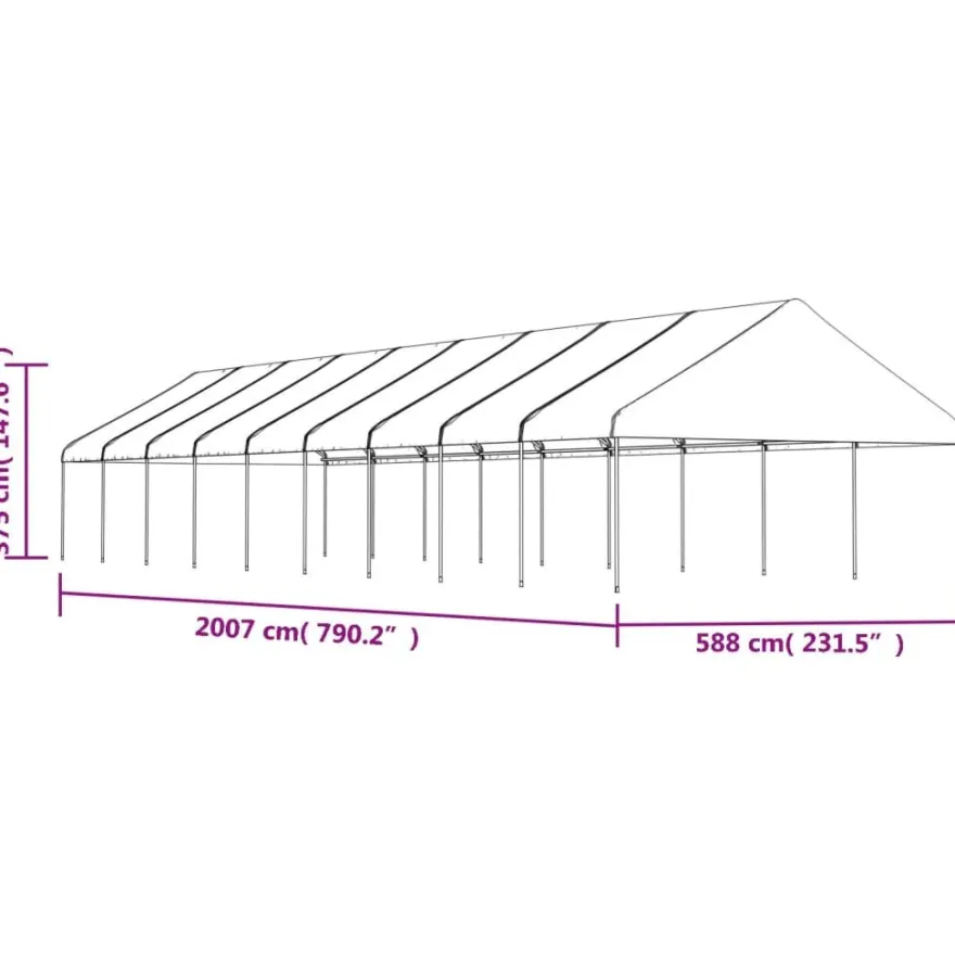 Huvimaja katolla valkoinen 20,07x5,88x3,75 m polyeteeni