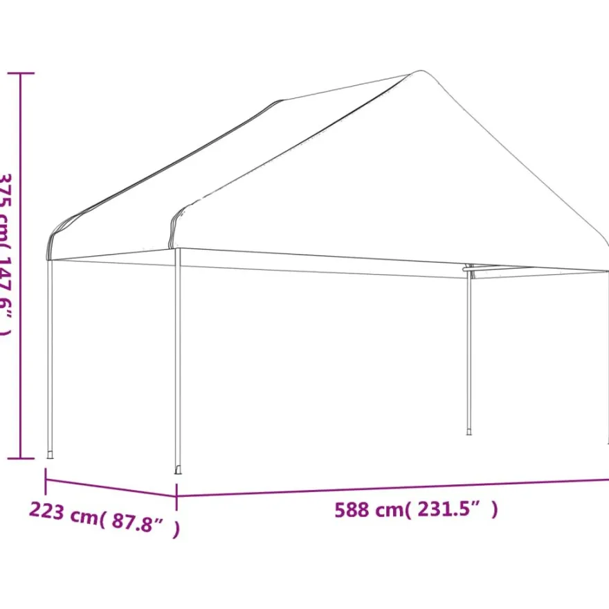 Huvimaja katolla valkoinen 20,07x5,88x3,75 m polyeteeni