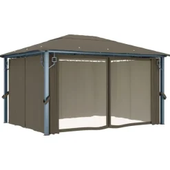 Huvimaja verhoilla 400x300 cm harmaanruskea alumiini