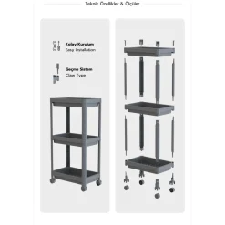 Hylly pyörillä Linento Furniture TKRLKKT-3K, 70x36x23cm, eri värejä