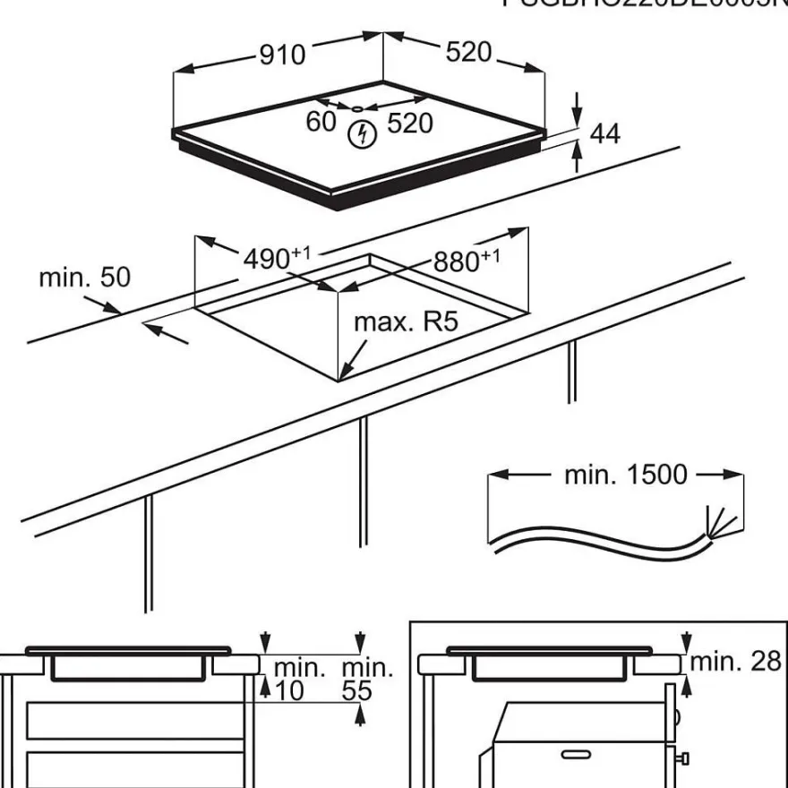 Induktioliesitaso Electrolux HOB980MF, 91cm, musta