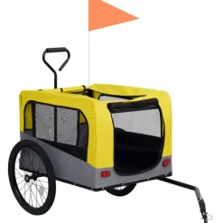 2-in-1 lemmikkikärry pyörään/juoksurattaat keltainen ja harmaa