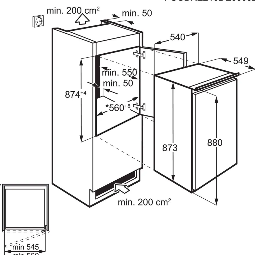 Jääkaappi Electrolux Series 500 OptiSpace l,RB2AE88S, 55cm, 142 l, integroitava
