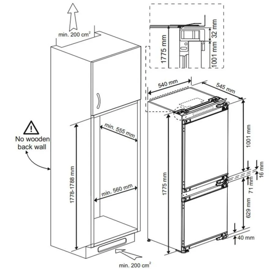 Jääkaappipakastin Beko BCNA275E4FN, 54cm, 185/69 l, integroitava, valkoinen