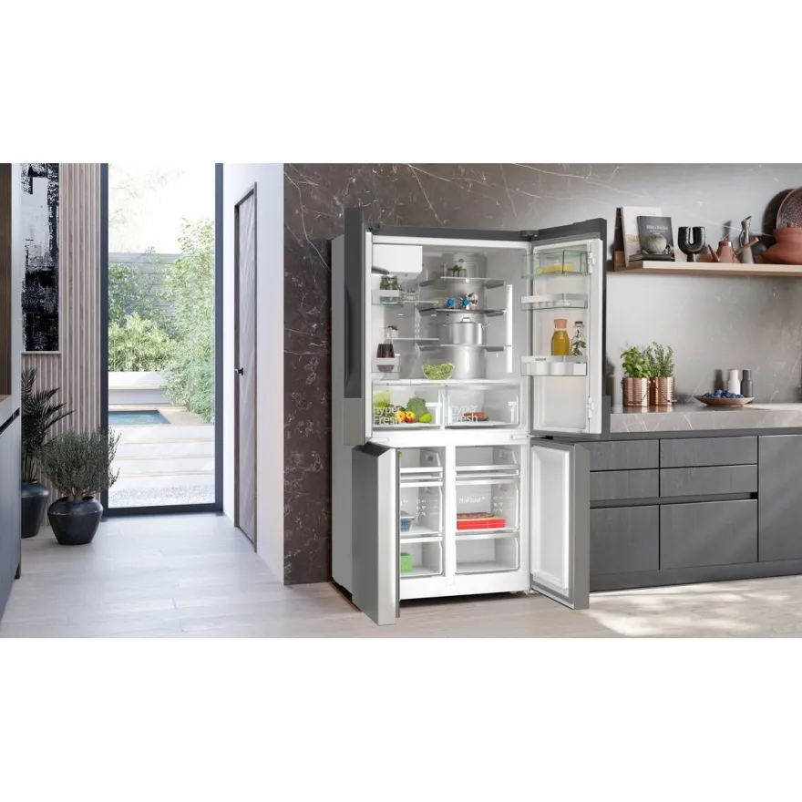 Jääkaappipakastin French Door Siemens iQ500 KF96IAPEA 90.5, 375/199 l, vesiautomaatti, jääpalakone, teräs