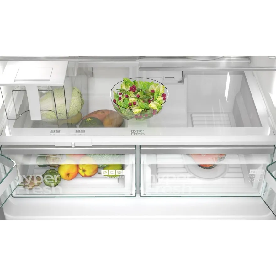 Jääkaappipakastin French Door Siemens iQ500 KF96IAPEA 90.5, 375/199 l, vesiautomaatti, jääpalakone, teräs