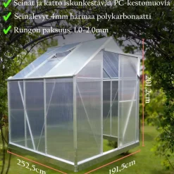 Kasvihuone Lykke, 4,8 m², muovi, hopea