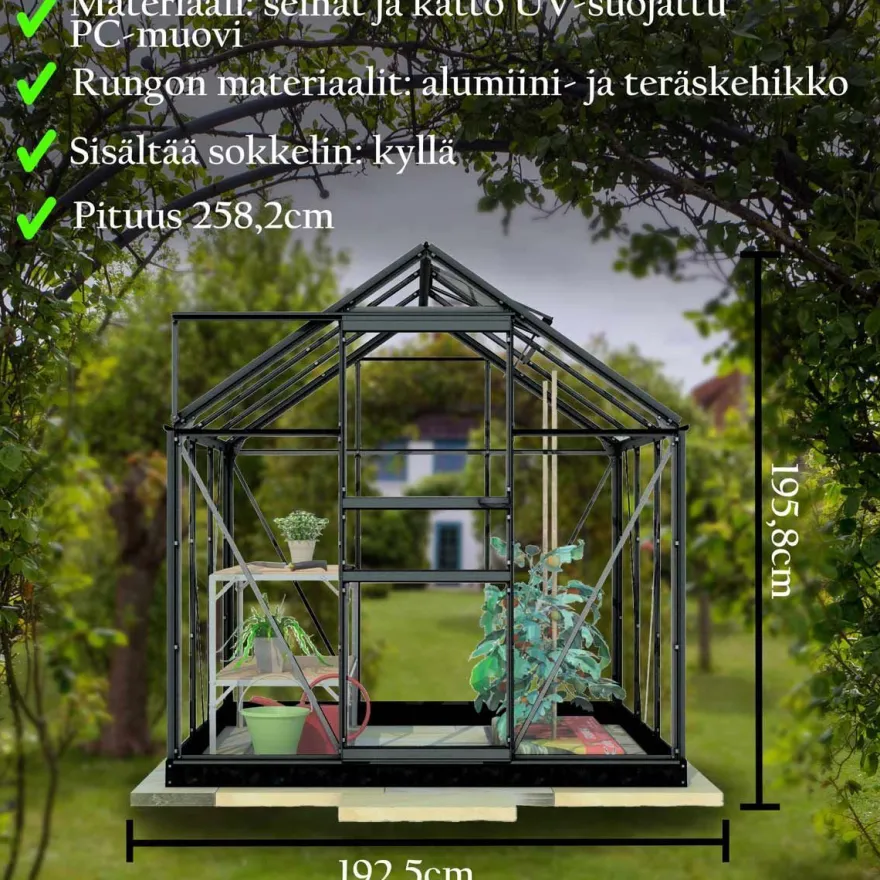 Kasvihuone Lykke, 5,0 m², muovi, musta