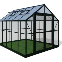 Kasvihuone Viheraarni 7.8m² lasi, polykarbonaattikatto, musta