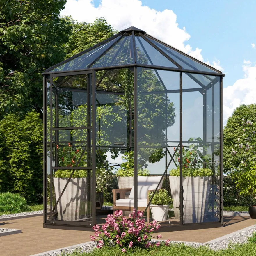 Kasvihuone Vitavia Hera 4500, 4.5m², lasi, musta, sokkelilla