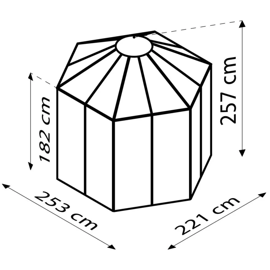 Kasvihuone Vitavia Hera 4500, 4.5m², lasi, musta, sokkelilla
