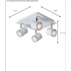 Kattospotti Lucide Rilou, 260x260mm, 4x5W, himmennettävä, valkoinen