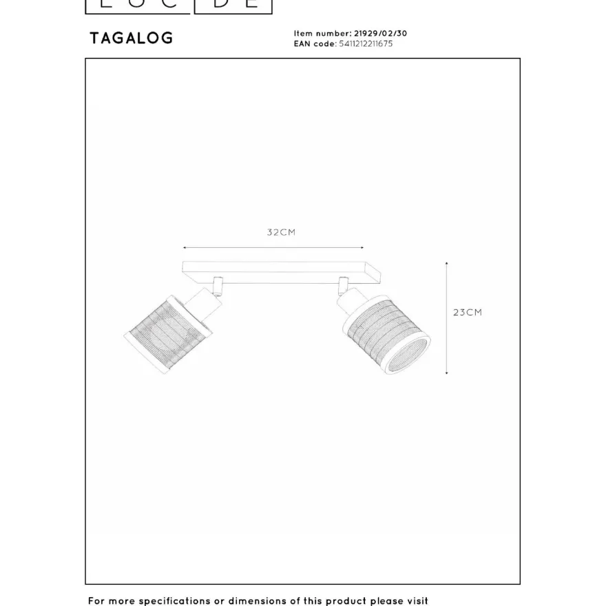 Kattospotti Lucide Tagalog, 10x32cm, IP20, musta