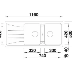 Keittiöallas Blanco Sona 8 S, 1160x500mm, silgranit, eri värejä