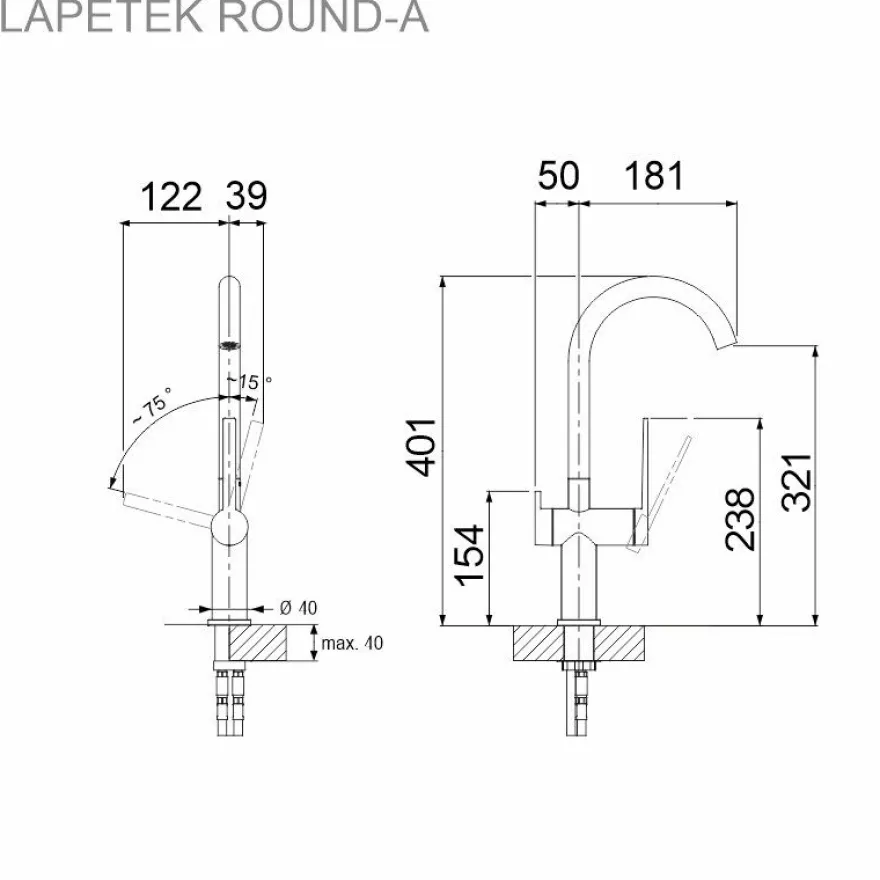 Keittiöallas Lapetek Luna-X 500-IFA 550x505mm rst + keittiöhana Lapetek Round-A, APK-venttiili, kromi