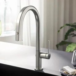 Keittiöhana Hansgrohe Aqittura M91 FilterSystem 210, ulosvedettävä juoksuputki 1jet, ruostumaton teräs