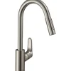 Keittiöhana Hansgrohe Focus M41 240 2jet, ulosvedettävä juoksuputki, ruostumaton teräs
