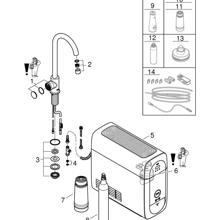 Keittiöhanapaketti Grohe Blue Mono, hiilihapotusjäähdyttimellä, kromi