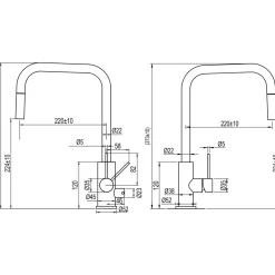 Keittiöhana Scandtap Steel Accent Square Coal D, APK-liitäntä, ulosvedettävä juoksuputki, mattamusta