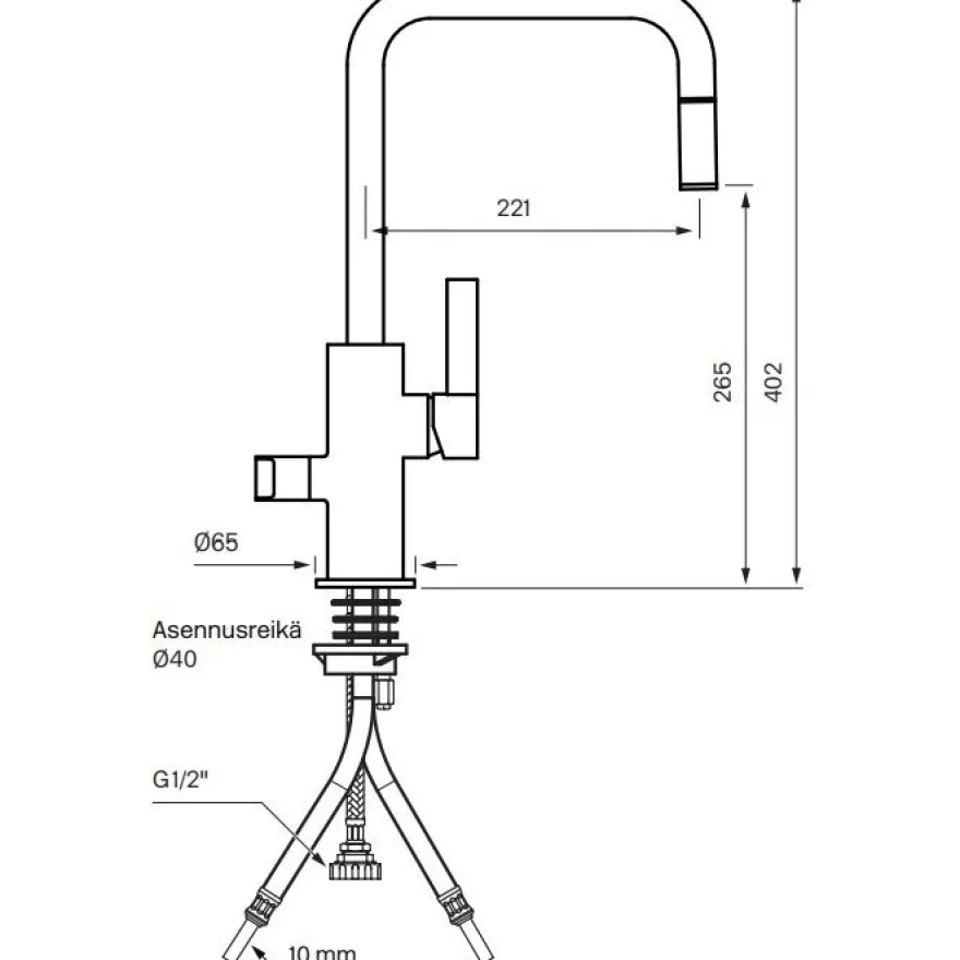 Keittiöhana Tapwell Arman ARM887, APK-liitäntä, ulosvedettävä juoksuputki, Matte Black