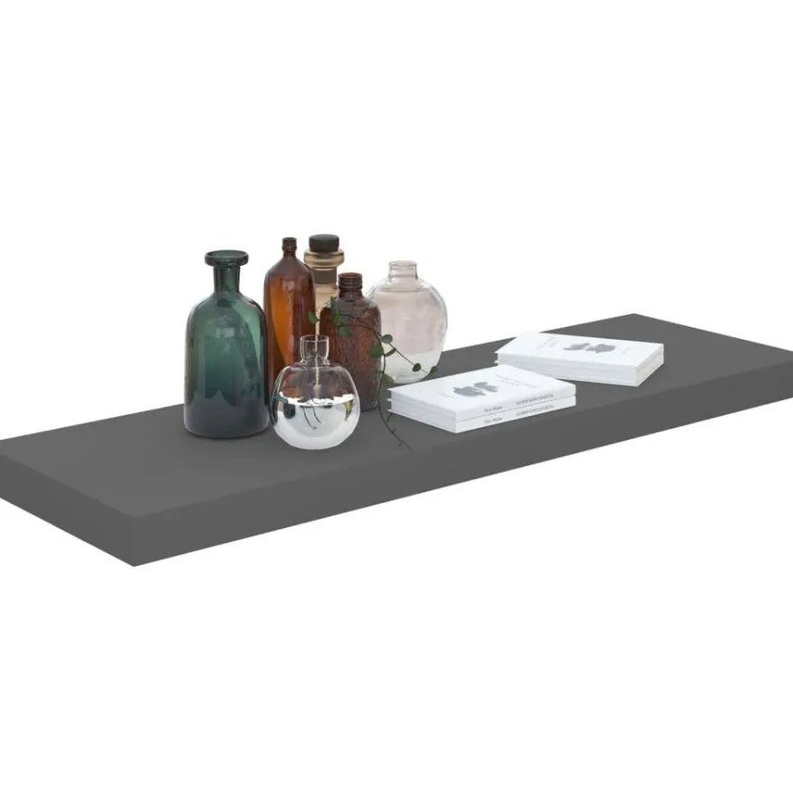 Kelluvat seinähyllyt 2kpl korkeakiilto harmaa 80x23,5x3,8 cm