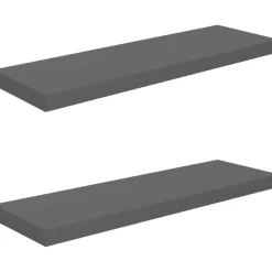 Kelluvat seinähyllyt 2kpl korkeakiilto harmaa 80x23,5x3,8 cm